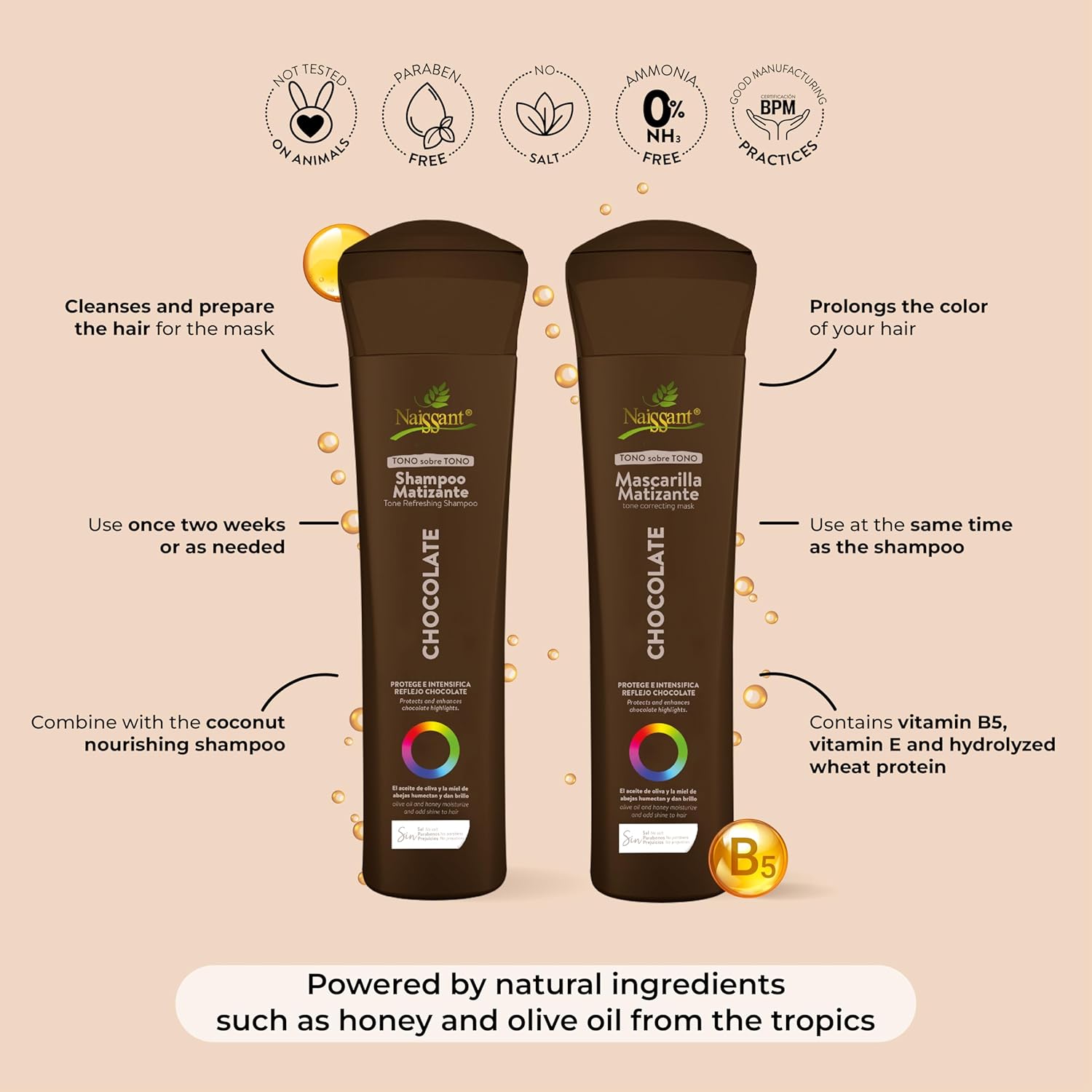 Naissant Copper Chocolate Hair Toning Mask | Color Depositing | Moisturize & Refresh & Neutralize Brassy Tones |Paraben,Ammonia & Sulfate Free | Pro-Vitamin B5,Olive Oil & Honey (Chocolate) 10.1 Fl Oz - Image 4