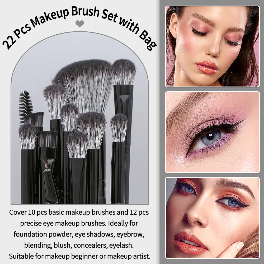 MAGEFY Makeup Brush Set, 22 Pcs Premium Synthetic Makeup Brushes Foundation Eyeshadow Brush Powder Blush Concealers Brush Set Travel Makeup Brushes with Case(Black) - Image 6