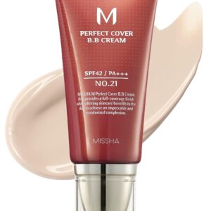 MISSHA M Perfect Cover BB Cream No.21 Light Beige - Light with Cool Undertone SPF 42 PA +++1.69 Fl Oz - Tinted Moisturizer with SPF
