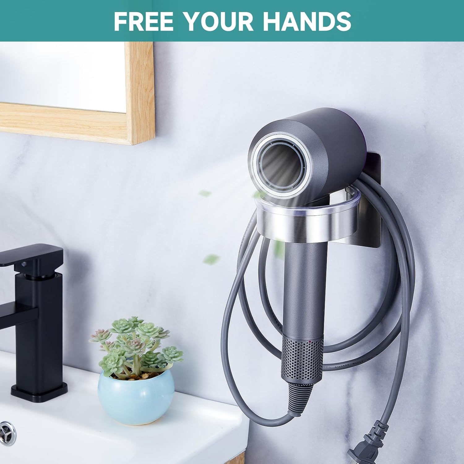 Hair Dryer Holder Wall Mounted, Hair Tool Organizer and Storage, Blow Dryer Holder Wall, Adhesive Hair Dryer Holder, SUS304 Stainless Steel Hairdryer Holder for Bathroom Salon Barber Shops - Image 9