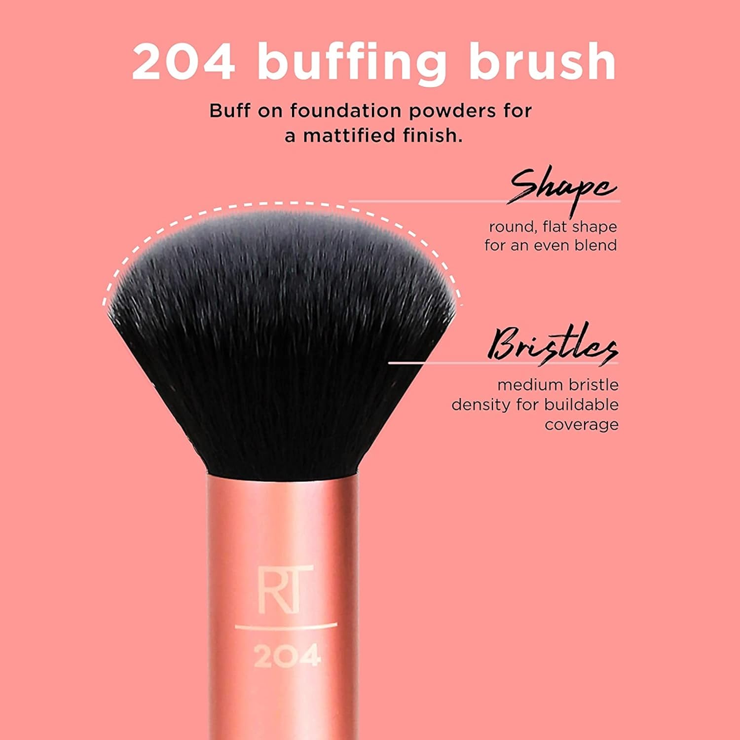 Real Techniques Flawless Base Brush Set With Ultra Plush Custom Cut Synthetic Bristles and Extended Aluminum Ferrules to Build Coverage for Every Makeup Application Need, Orange, 5 Piece - Image 6