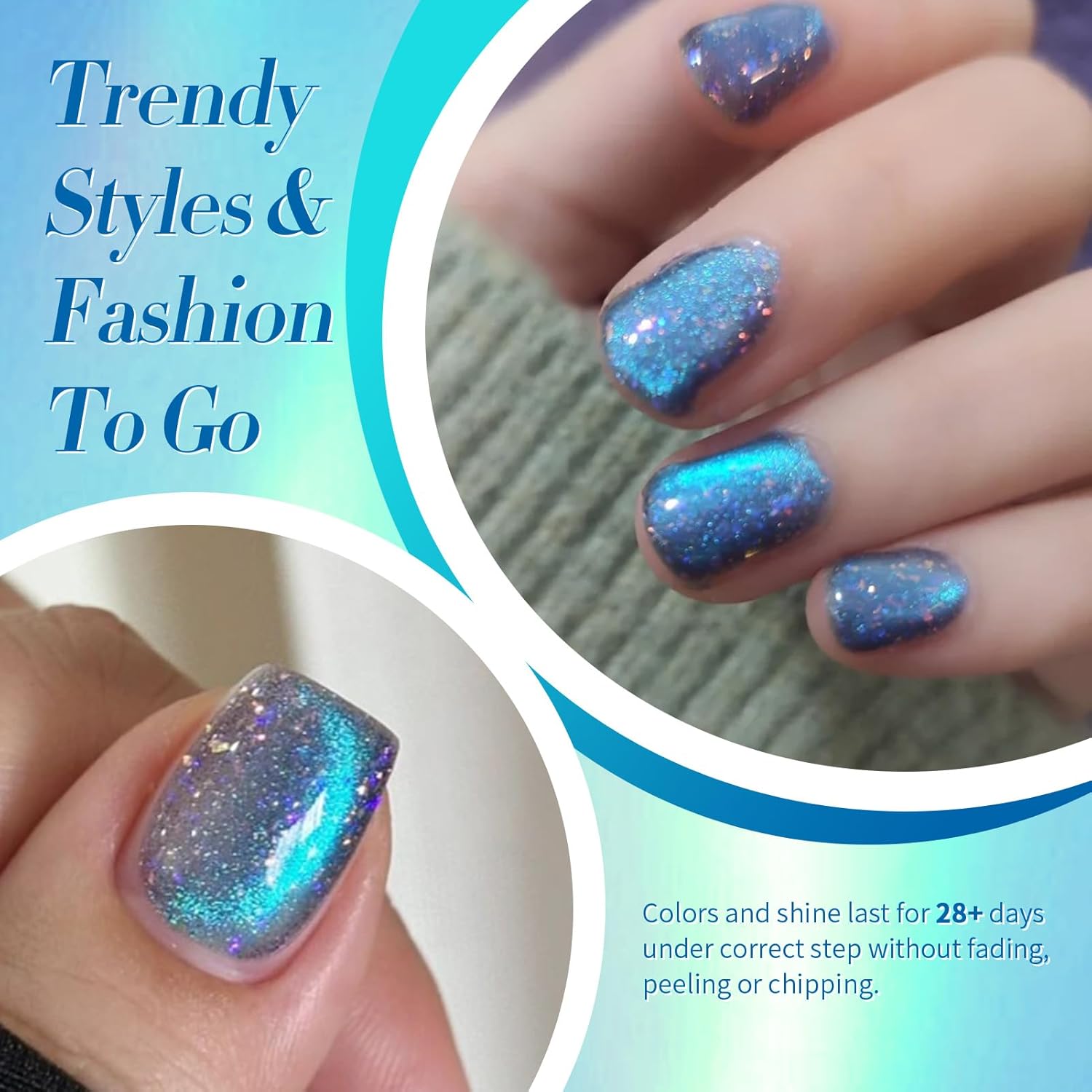 BORN PRETTY 15ML Blue Holographic Glitter Cat Magnetic Gel Nail Polish for DIY Manicure - Image 4
