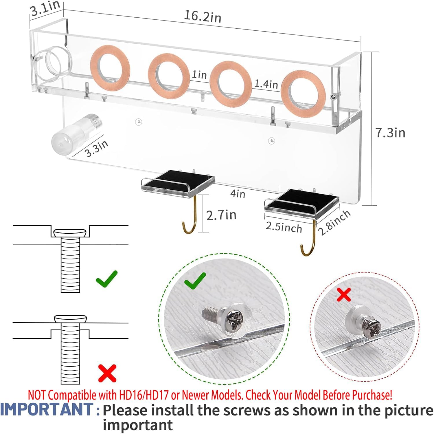 Wall Mount Holder Compatible with Dyson Airwrap Styler Supersonic Hair Dryer, Organizer for Storage Attachments, Rack with Hooks for Accessories Nozzles Barrels Brushes - Image 2