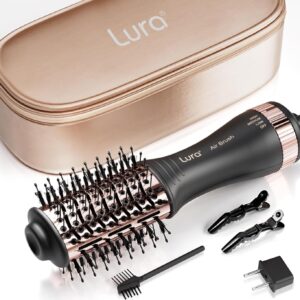Automatic Dual Voltage Hair Dryer Brush with European Plug,Mini Travel Blow Dryer Brush for Women,Portable Light Weight One Step Hair Dryer and Styler for Kids