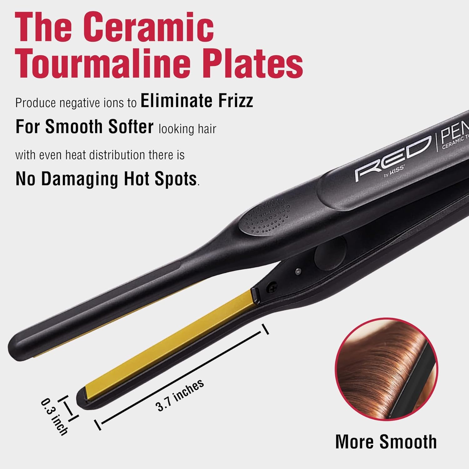 RED by KISS 0.3 Inch Pencil Flat Iron with Ceramic Tourmaline, Hair Straightener for Thin and Short Hair Edge Styling, Even Heat Distribution with Fast Heat Up 450° F Max Temperature, Black - Image 3