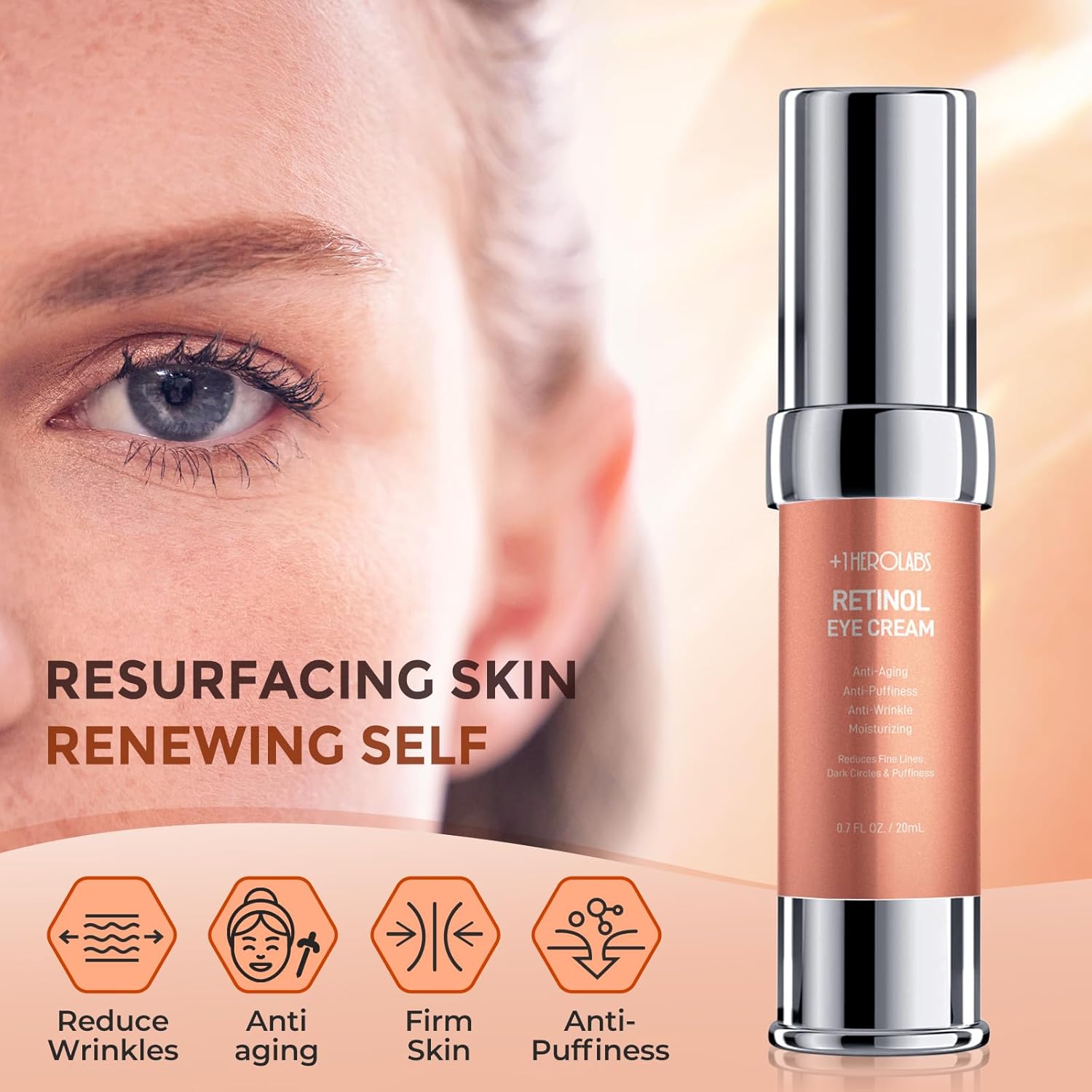 Retinol Eye Cream for Dark Circles and Puffiness, Anti Aging Under Eye Cream with Hyaluronic Acid, Retinol & Collagen to Fight Fine Lines, Wrinkles & Dark Spots - Image 2
