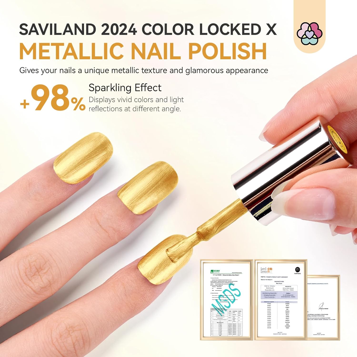 SAVILAND Gold Metallic Nail Polish: Chrome Nail Polish Air Quick Dry Nail Art Polish Bright and Shiny Fingernail Toenail Polish Bulk Nail Lacquer for Beginner DIY Manicure Art at Home Salon Women - Image 7