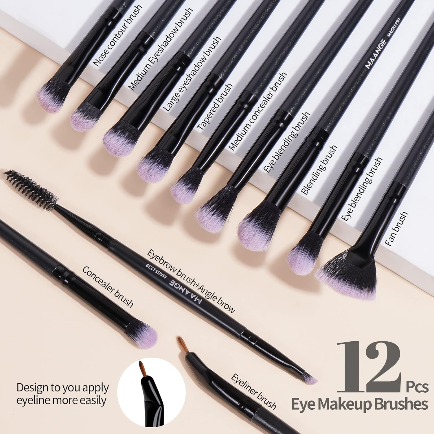 Makeup Brushes, MAANGE 18 Pcs Premium Synthetic Make up Brushes Set Soft Foundation Powder Eyeliner Eye Shadow Makeup Brush Set Professional (Black) - Image 3