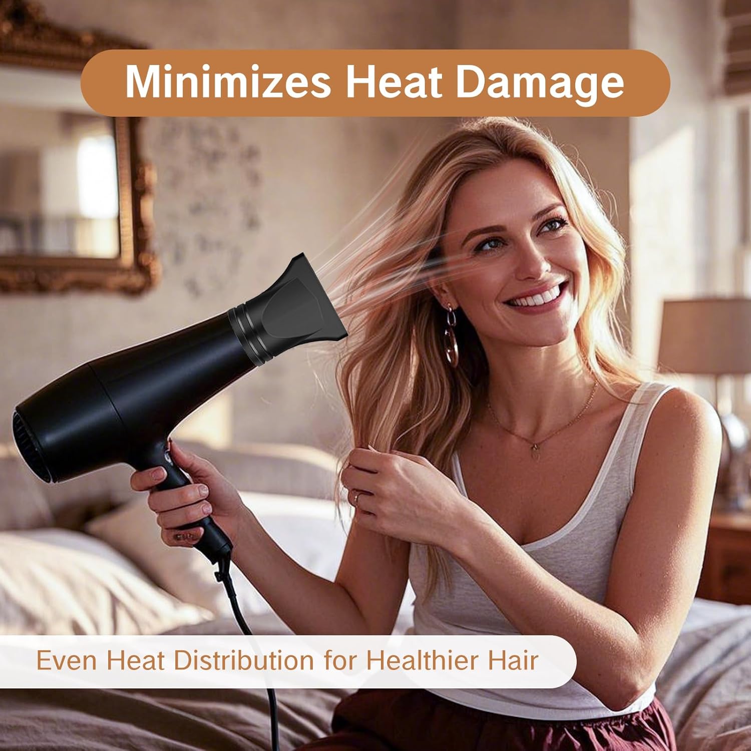 2PCS Hair Dryer Attachment Universal Black Plastic Blower Nozzle Replacement Styling Tool for Home Use or Professional Salon Hairdressing Blow Outer Diameter 4.2cm to 4.6cm - Image 6