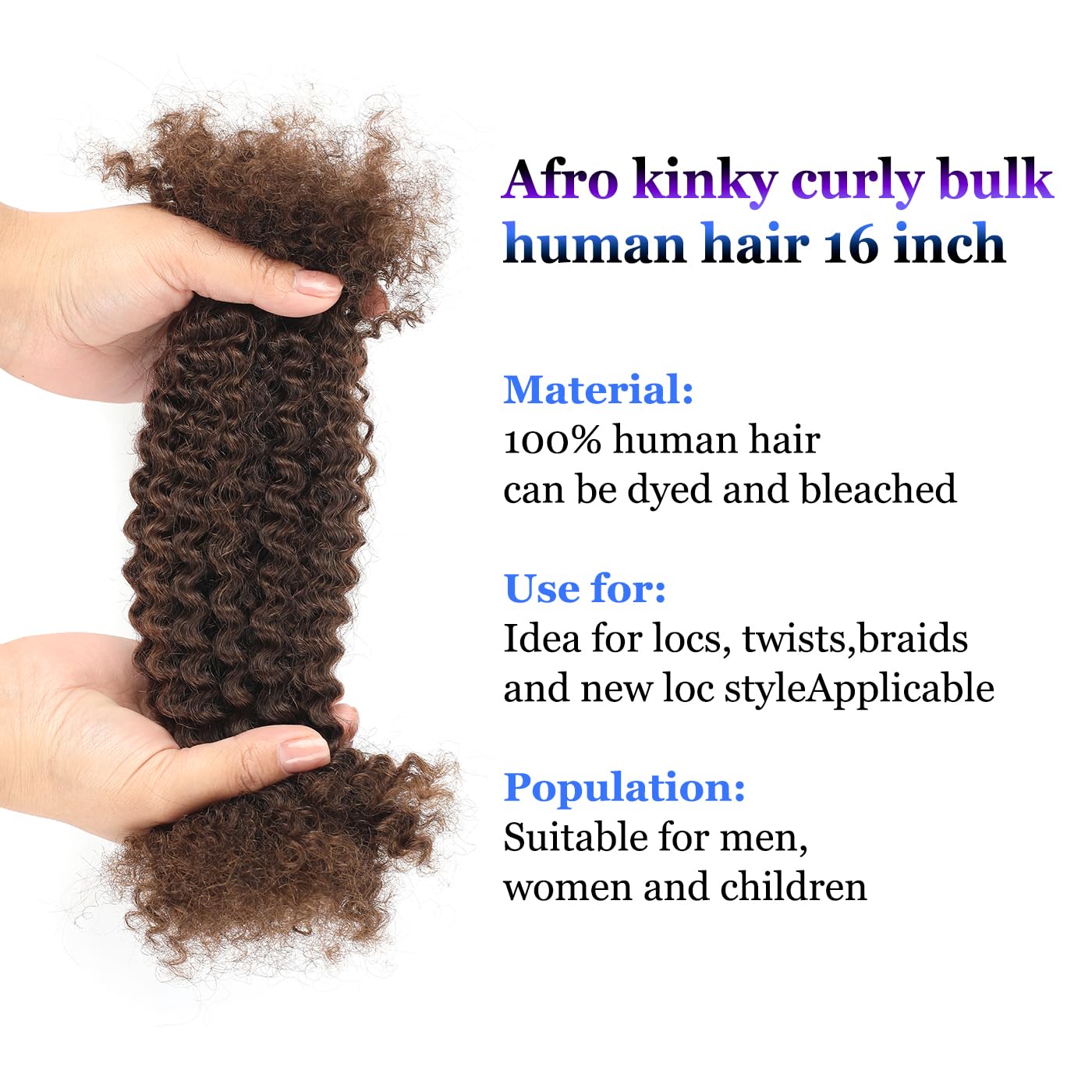 Afro Kinky Curly Human Hair Bulk for Passion Twists Marley Twist Temporary Locks, Mini Twist or Permanent Locs Afro Kinky Bulk Human Hair Can be bleached and dyed 1 Pack 50 Gram (4#, 12) - Image 3
