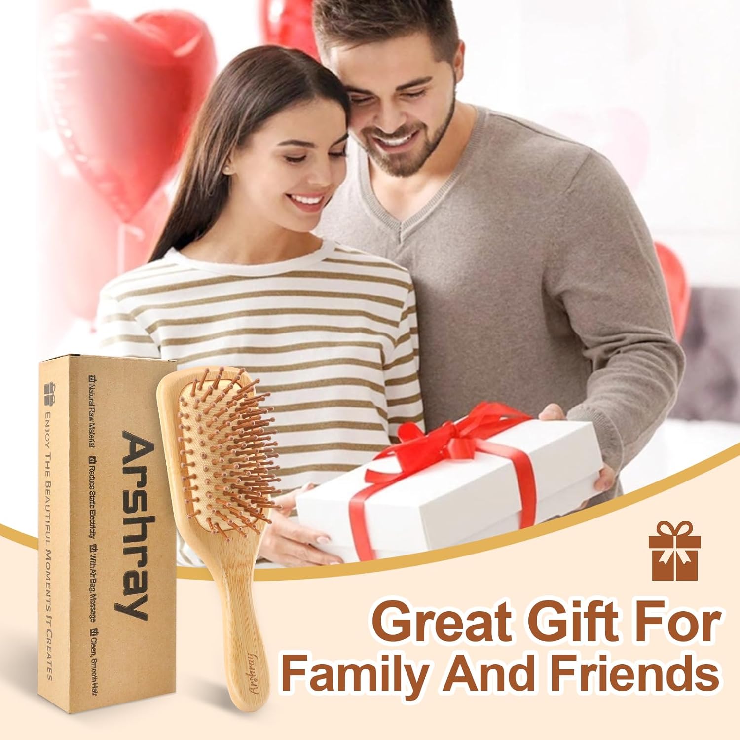 Wooden Bamboo Hair Brush with Wooden Handle and Bamboo Bristles,Reduces Static,Ideal for Dry,Curly,Thick,Thin and Straight Hair - Image 6