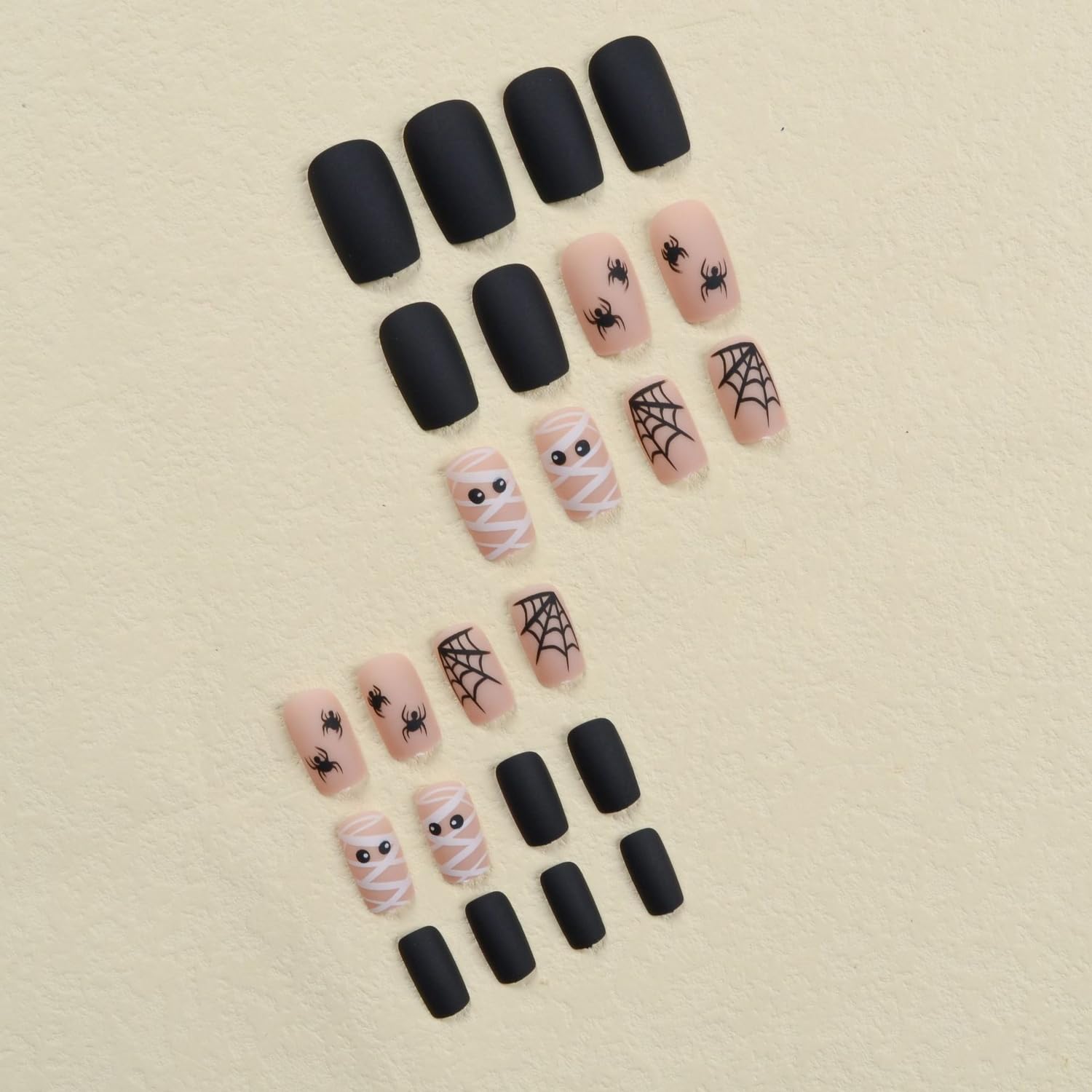 Halloween Press on Nails Square Short Fake Nails with Spiders Web Designs, Halloween Glue on nails for Women Girls, Matte Halloween Acrylic False Nails for Women - Image 3