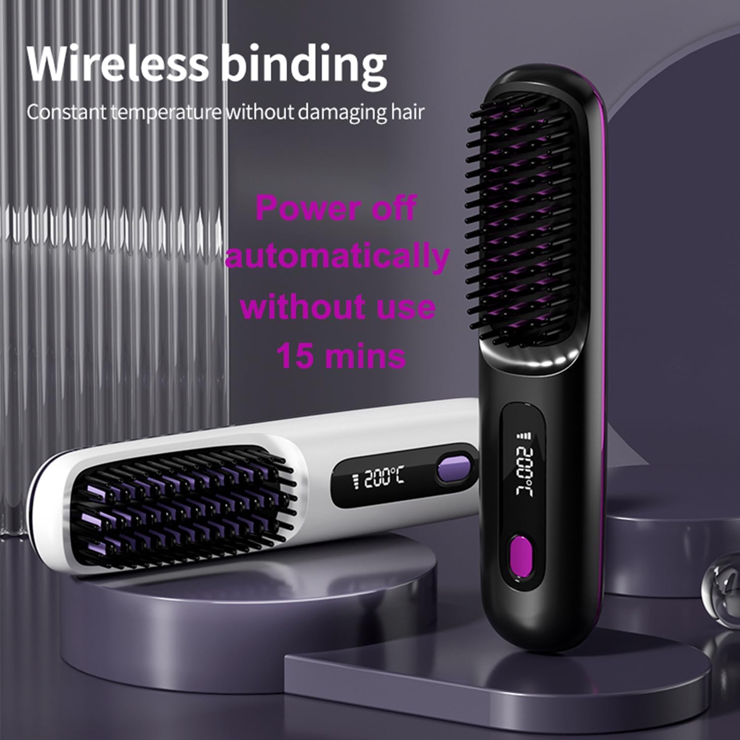 Wireless Hair Straightener Curling Brush Portable Hot Comb Negative Ion Straightening Airwrap Cordless Blow Dryer Lazy Crimper Touch-ups On-The-Go Styling 250°F to 410°F Rechargeable (Black) - Image 2