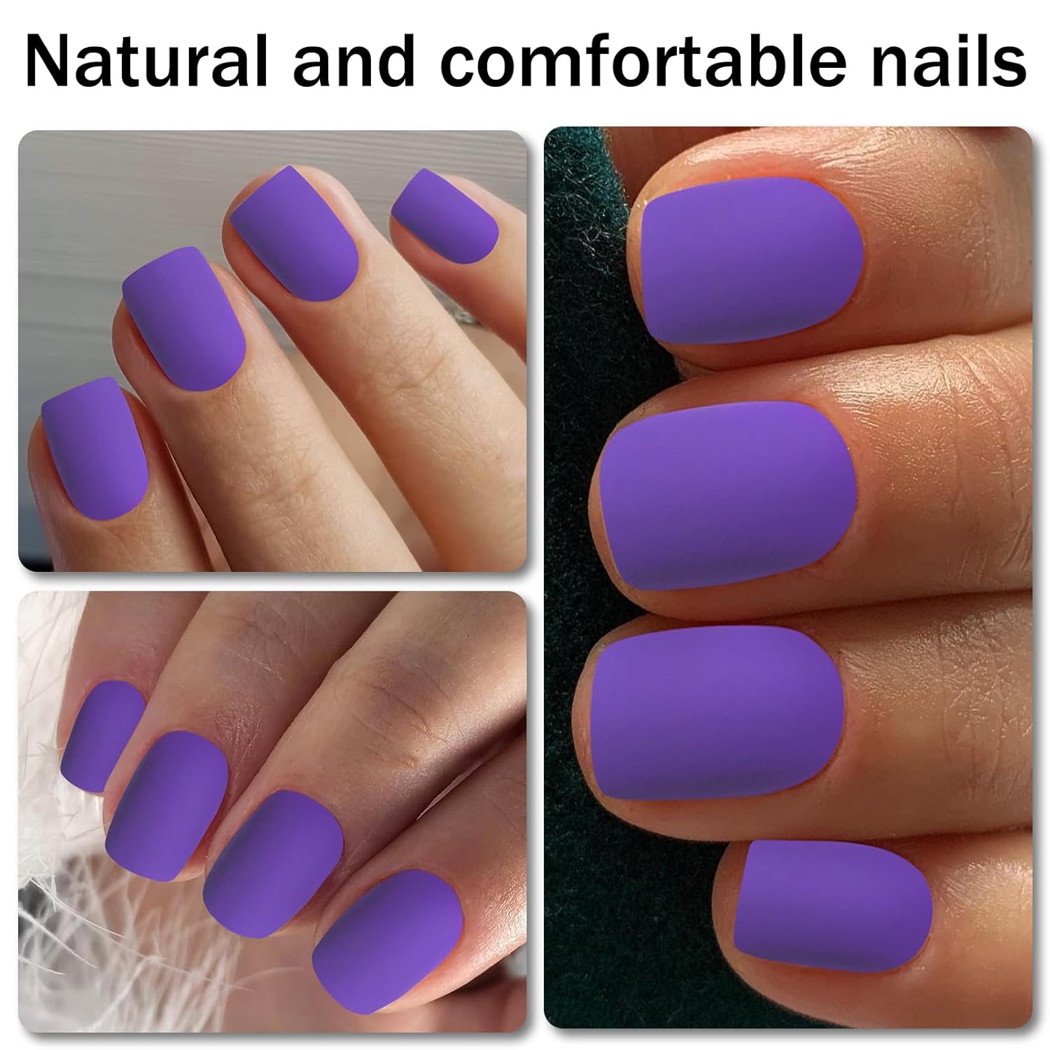 120 Pc Square Matte Purple Full Cover Press On Nails Kit for Women Girls Easy Application - Image 5