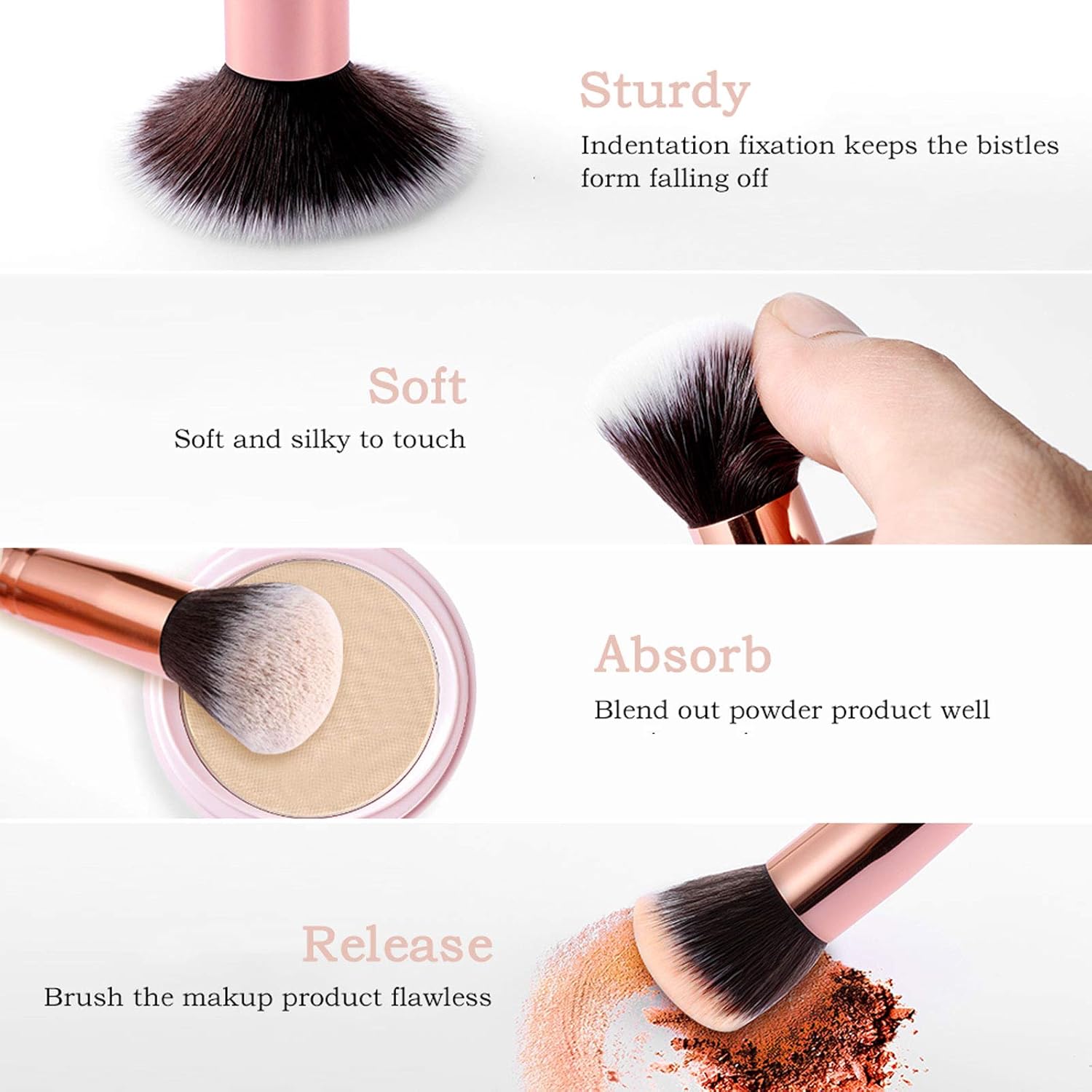 Makeup Brushes DUAIU 15PCs Marble Makeup Brush Set Premium Synthetic Kabuki Powder Blush Contour Foundation Concealer Eyeshadow Brushes with Makeup Sponge Make up Tool A Grey - Image 4