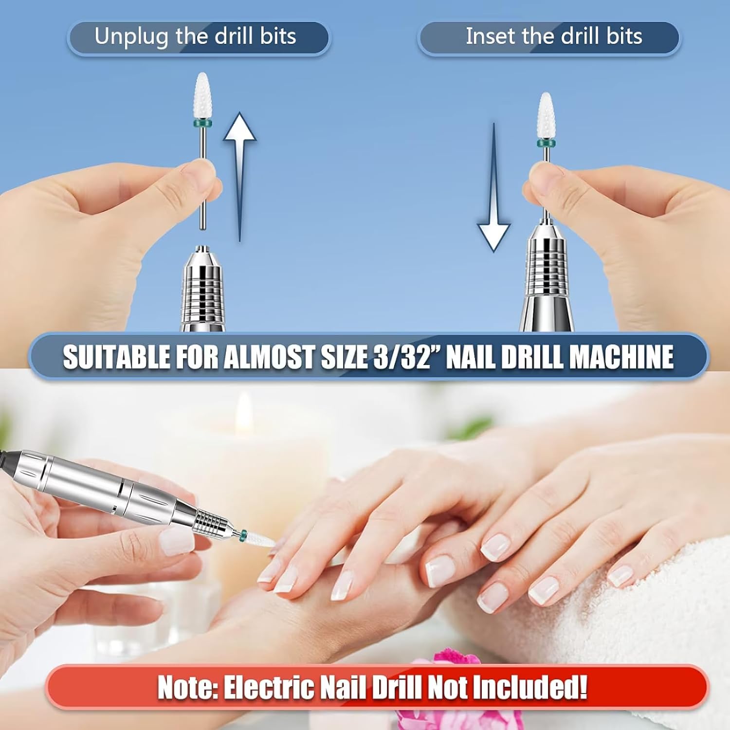 Depvko 13PC Nail Drill Bits Set, Drill Bits for Nails, 3pcs Tungsten Carbide Drill Bits+ 3pcs Ceramic Efile Nail Drill Bits+ 6pcs Cuticle Drill Bits+ 1pcs Brush, 3/32 inch Nail Bits for Nail Drill - Image 4