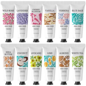 BODY & EARTH # LOVE 12 Pack Natural Plant Fragrance Moisturizing Hand Cream for Dry Hand Mini Hand Lotion Shea Butter Travel Size Hand Cream Set Gift for Women Mothers Day Gifts Bulk for Mom Gifts