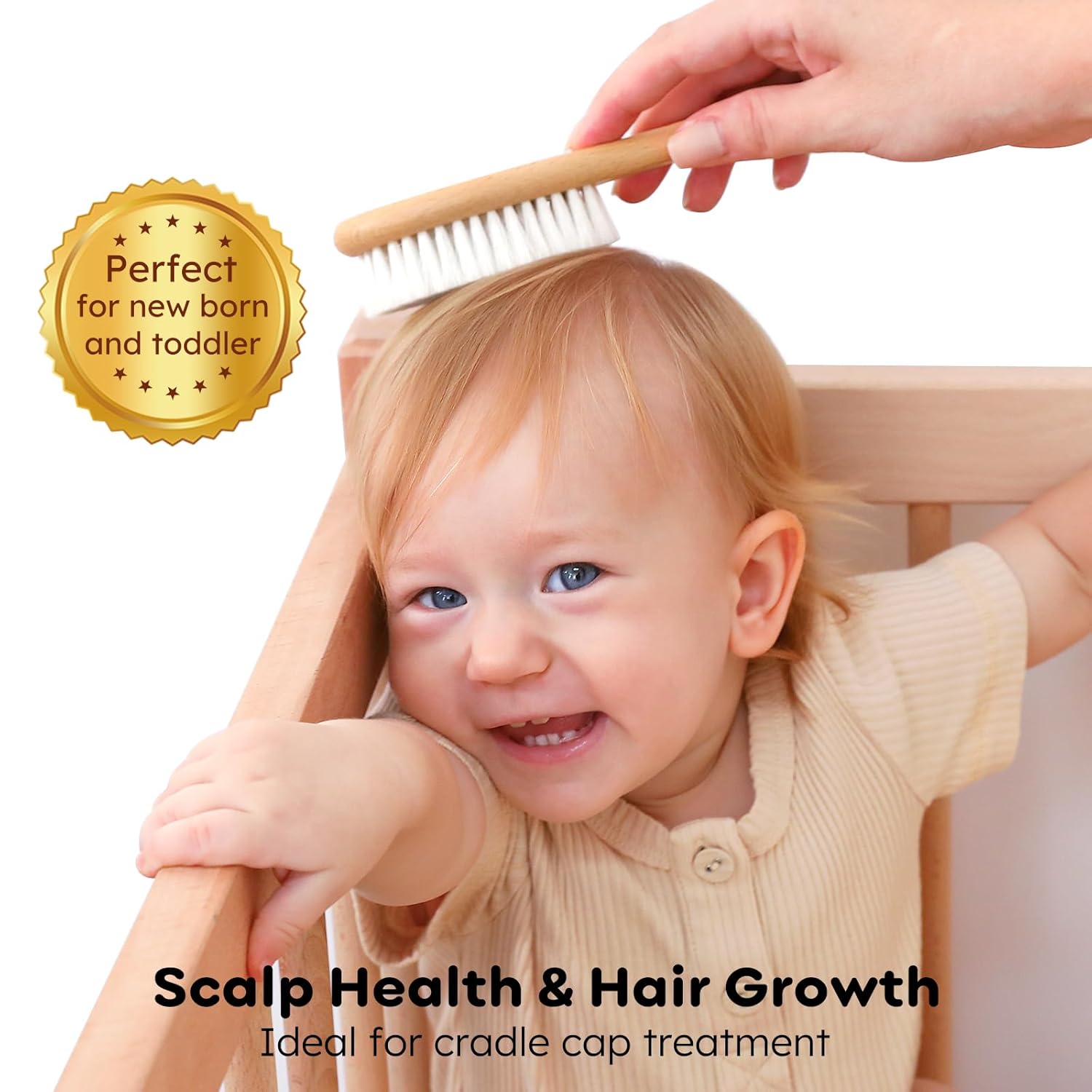 Yoofoss 4 Piece Baby Brush and Comb Set, Wooden Baby Brush with Natural Ultra Soft Goat Hair, Baby Hair Brush for Newborn, Baby Brush Set for Boy Girl - Image 3