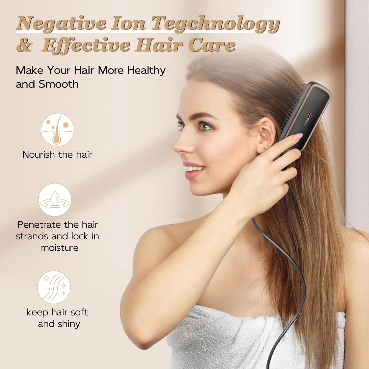 Nicebay Straightener Brush, Rotatable Temperature Adjustment Hair Straightening Brush, Auto-Off & Led Display Hair Straightener Comb for Women - Image 5