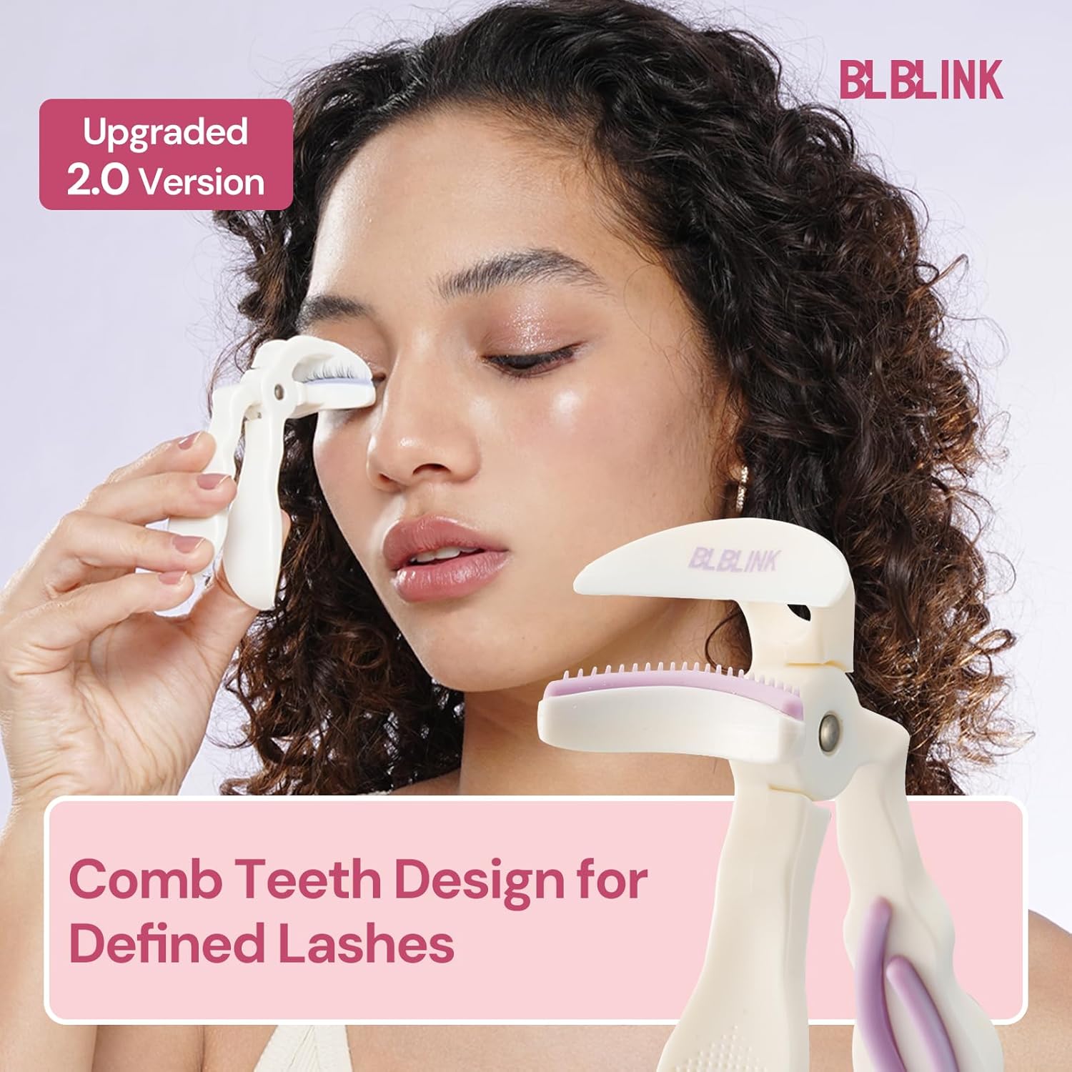 Innovative Straight-Handle Wide-Angle Comb Eyelash Curler with Silicone Refill Pads,No Pinching or Pulling Makeup Tool for Women, White - Image 2