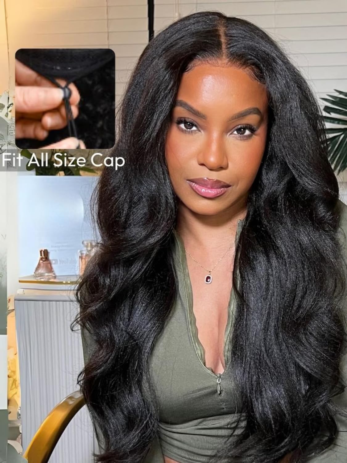 UNICE EasiContour V Part Wigs Human Hair Yaki Straight Glueless Wigs Human Hair Clip in Vpart Wig No Sew in No Glue Upgrade U Part Human Hair Wig Beginner Friendly 16 inches - Image 2