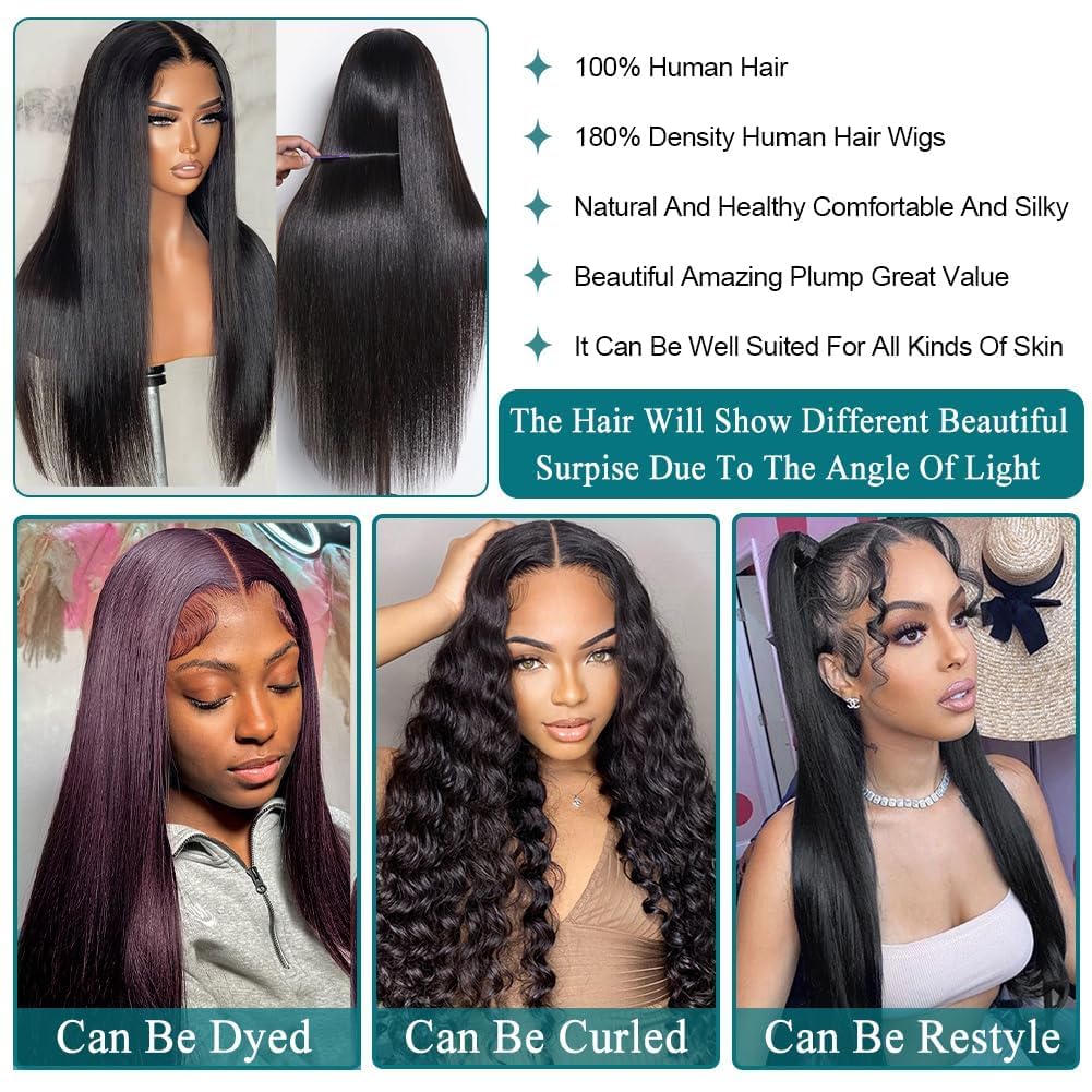 Azkiu 30Inch Straight Lace Front Wigs Human Hair 13x4 HD Transparent Lace Front Wig Human Hair Pre Plucked with Baby Hair 180% Density Brazilian Virgin Lace Frontal Wigs - Image 6