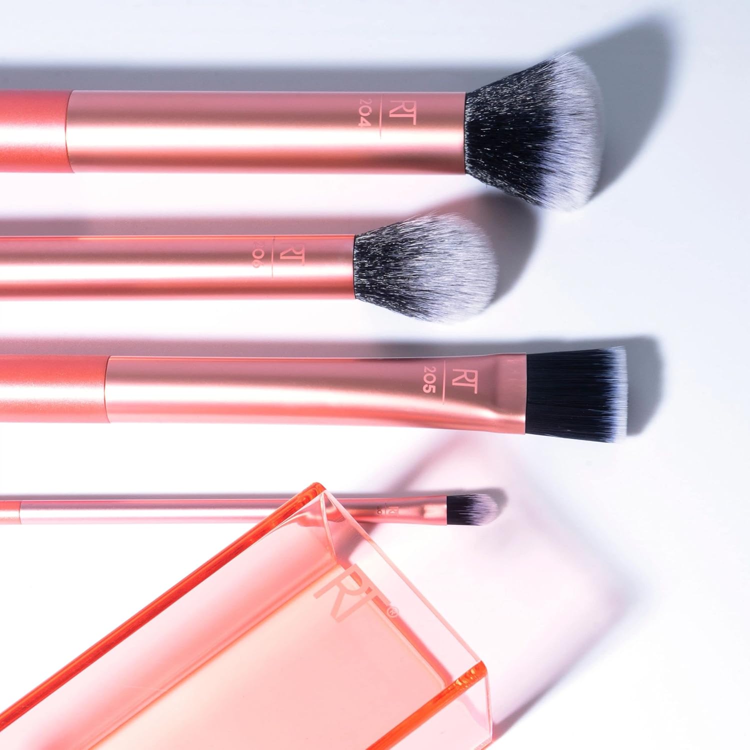 Real Techniques Flawless Base Brush Set With Ultra Plush Custom Cut Synthetic Bristles and Extended Aluminum Ferrules to Build Coverage for Every Makeup Application Need, Orange, 5 Piece - Image 8