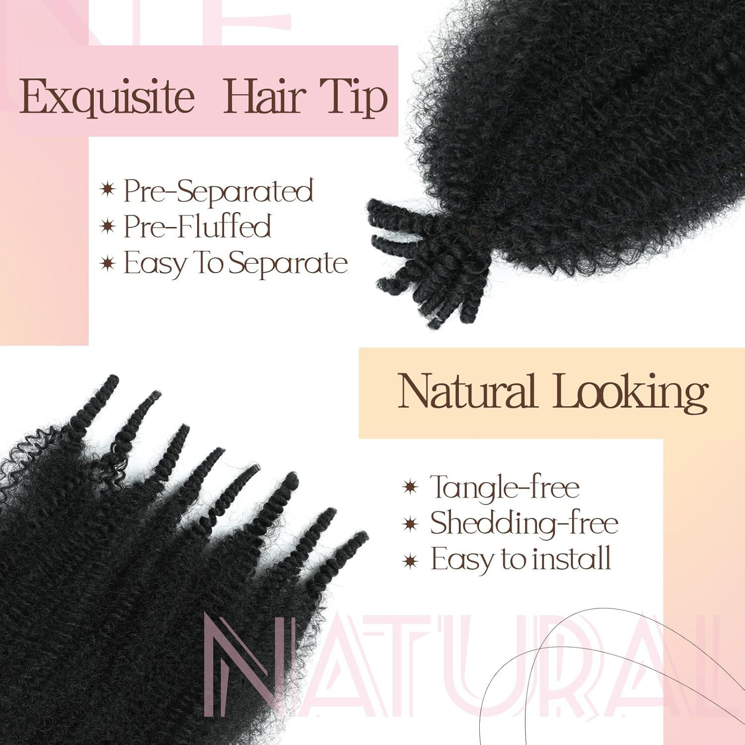 Spring Afro Twist Hair, 20 Inch Springy Marley Twist Braiding Hair Pre-Separated 6 Packs Spring Twist Afro Kinkys Bulk Hair for Soft Locs Crochet Hair Extensions for Black Women (1B, 20inch) - Image 3