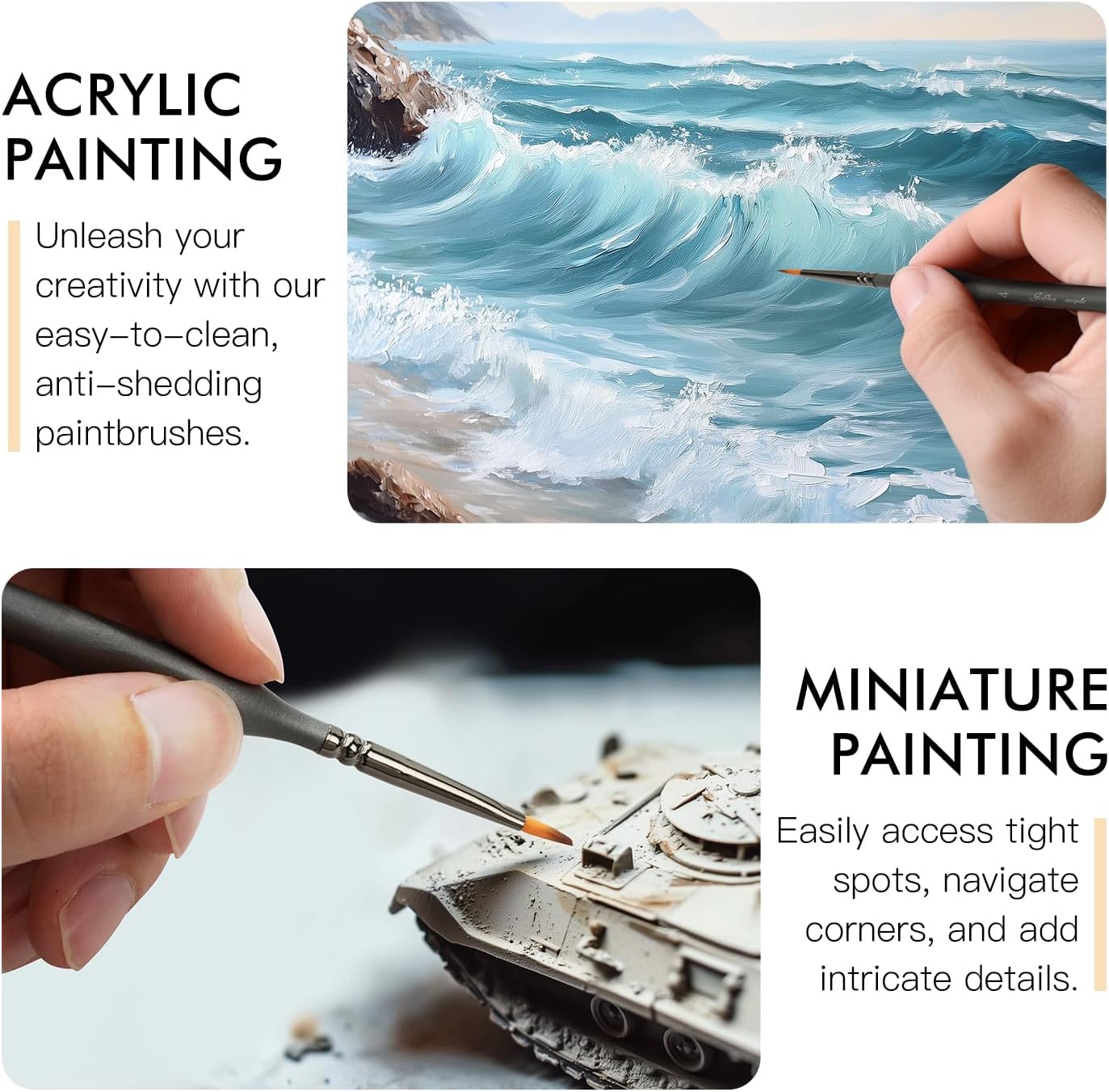 Detailing Paint Brush Set-Golden Maple 13pcs Miniature Paint Brushes Set for Fine Detail Paint, Acrylic Painting, Watercolor, Oil, Models (Grey) - Image 8