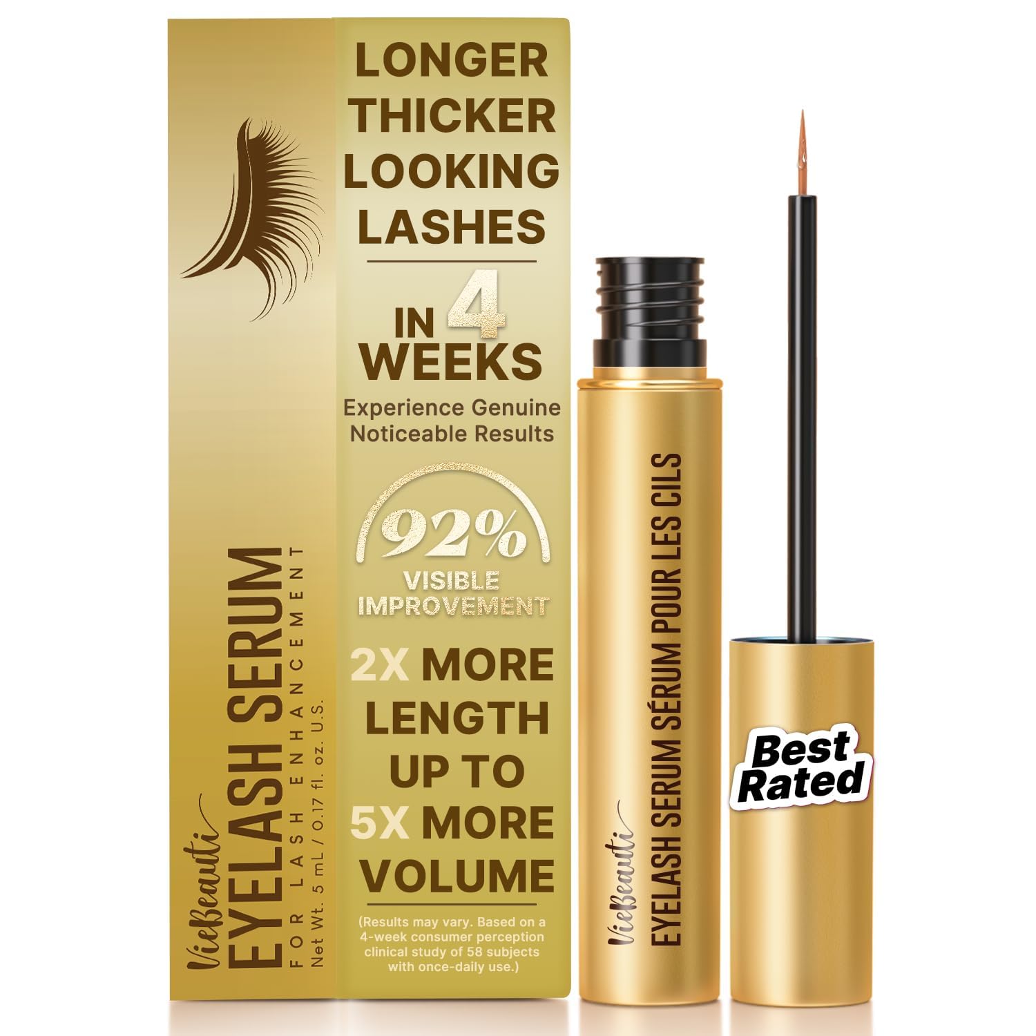 VieBeauti Lash Serum for Eyelash Growth: 5mL Eyelash Growth Serum with Advanced Formula to Boost Longer Fuller and Thicker Looking Lashes - Vegan & Cruelty-Free for Sensitive Eyes 5-Month Supply