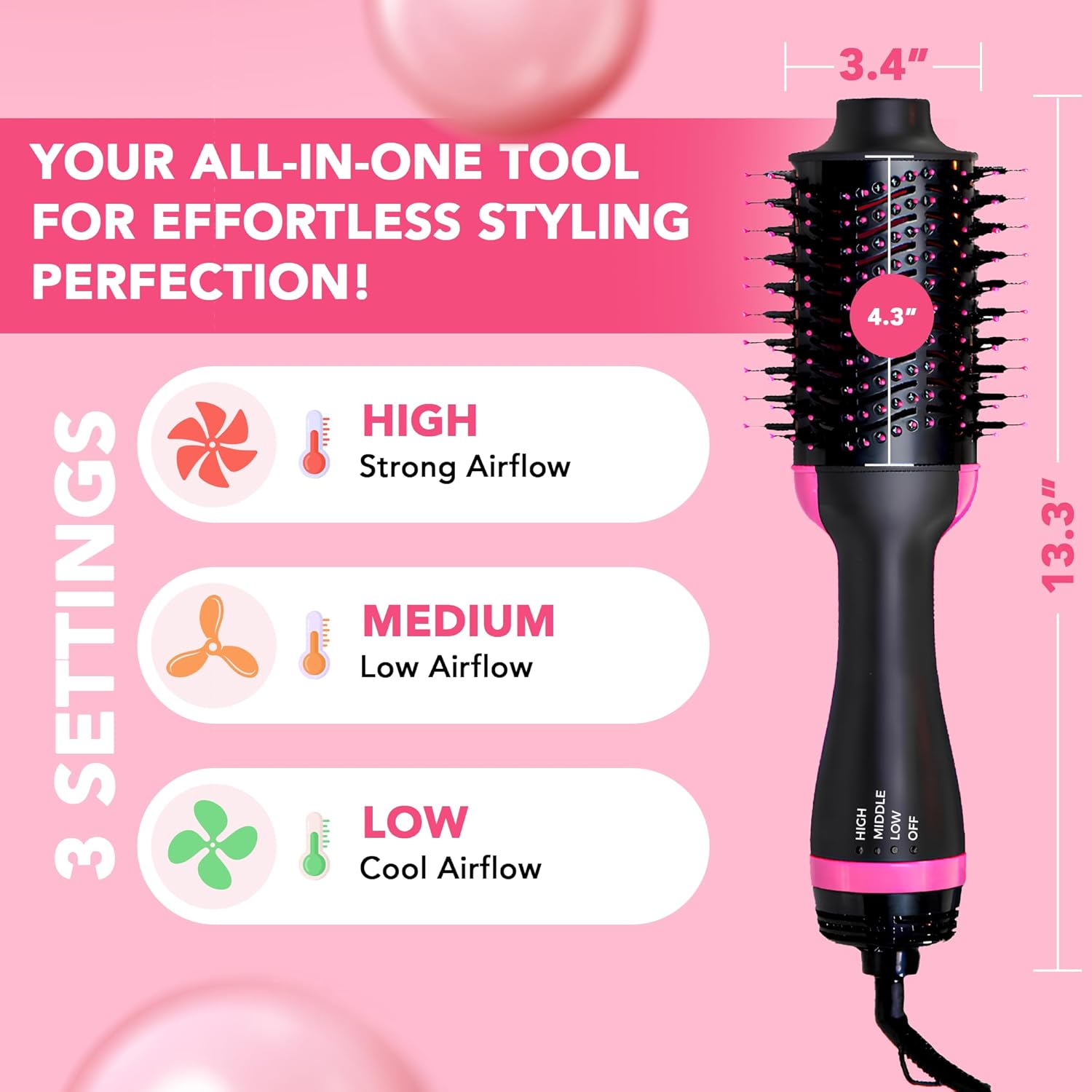 Pink 4-in-1 Ionic Ceramic Blow Dryer Brush for Fast Styling All Hair Types - Image 4