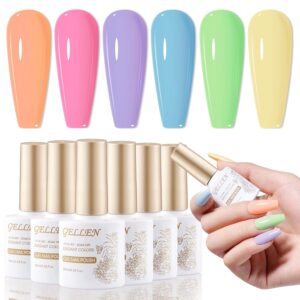 Gellen Pastel Gel Nail Polish, Spring Summer Gel Polish Macaron Colors Nude Pink Purple Blue Green Yellow, No Wipe Soak Off Long Lasting UV Light Gel for Women Girls Manicure Salon Home, 10ml