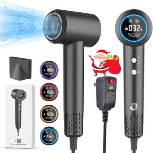 KARFUN Plasma Hair Dryer, 1500W High Speed Blow Dryer with Plasma Tech (Positive+Negative Ionic), LED Display, 5 Temps 2 Speed, Thermo-Control, Fast Drying Plasma Hairdryer for Home or Travel (Gray)