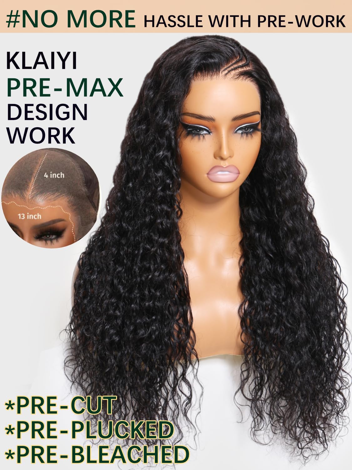 KLAIYI Pre Everything 13x4 Glueless Lace Front Wig Human Hair Water Wave Bye Bye Knots Put On and Go Wig Pre Cut Lace Pre Bleached Pre Plucked 30S Easy To Wear Beginner Curly Wig with Baby Hair 24Inch - Image 5