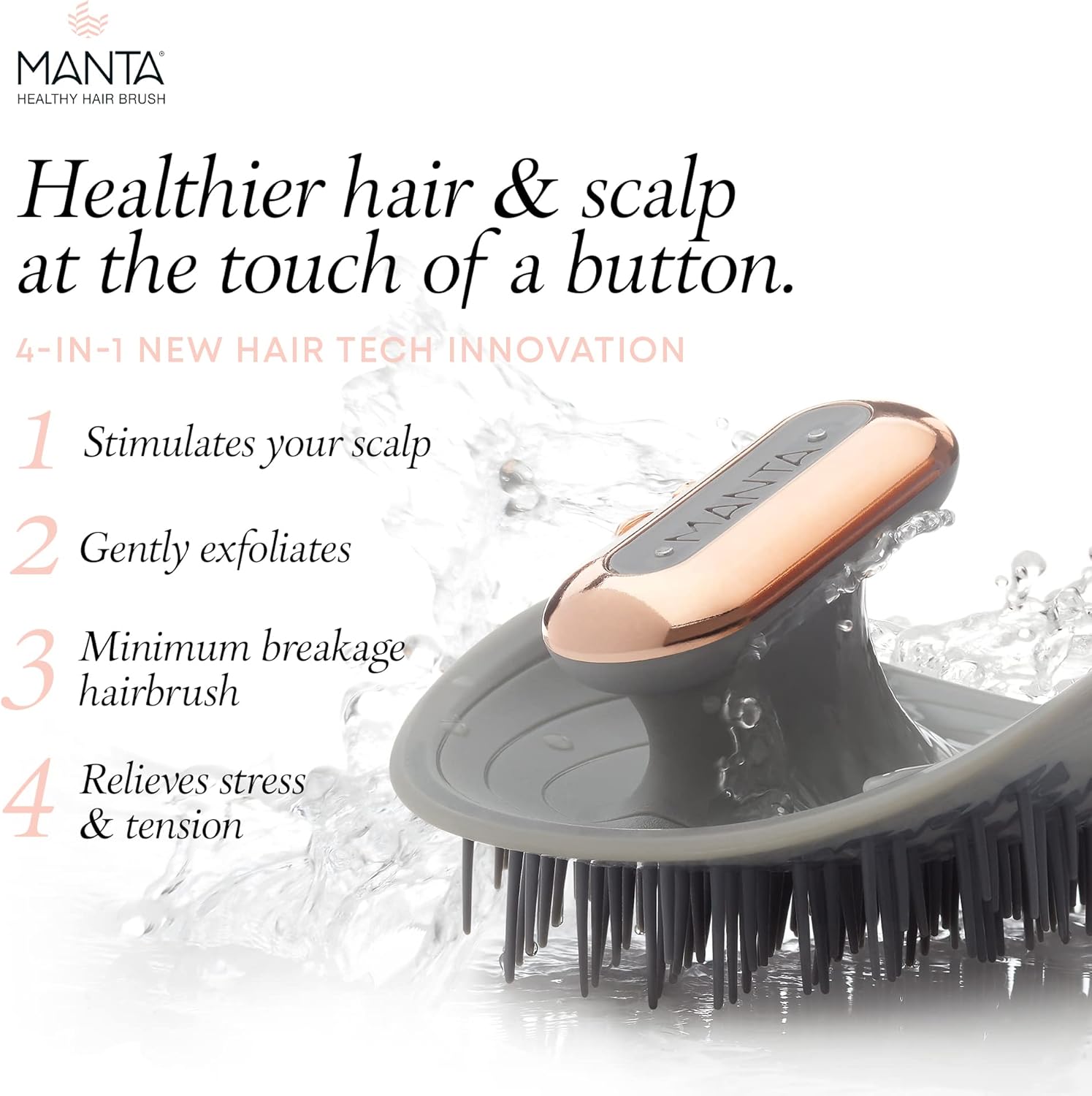 MANTA Pulse Electric Scalp Massage Brush โ Wet Exfoliating Scalp Massager, Shampoo Brush for Hair Growth with Shower Holder, Grey - Image 2