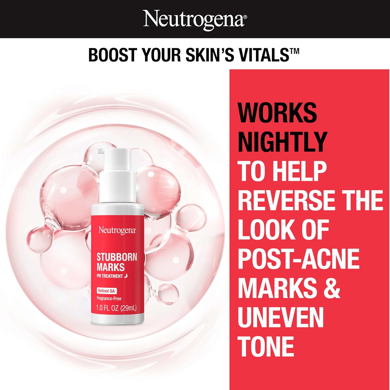 Neutrogena Retinol SA, Stubborn Marks PM Treatment, Face-Exfoliating Treatment to Help Reverse the Look of Post-Acne Marks & Uneven Skin Tone, Non-Comedogenic, PM Treatment, unscented, 1.0 Fl Oz - Image 2