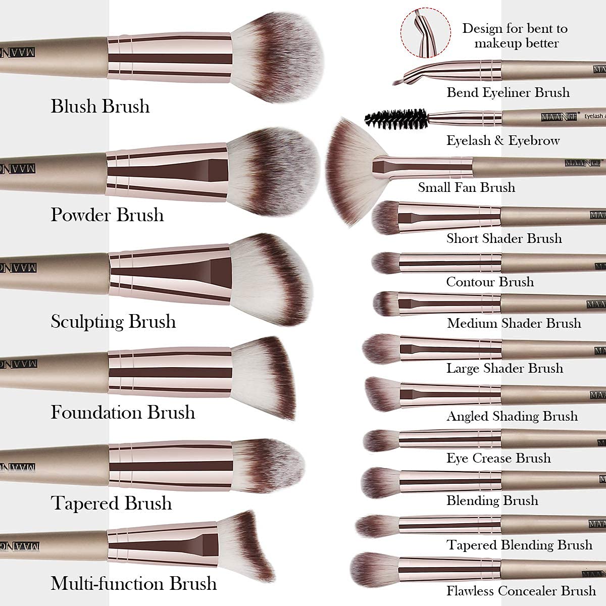 Makeup Brushes, 18 Pcs Professional Premium Synthetic Makeup Brush Set with Case, Foundation Kabuki Eye Travel Make up Brushes sets (Champagne Gold) - Image 2