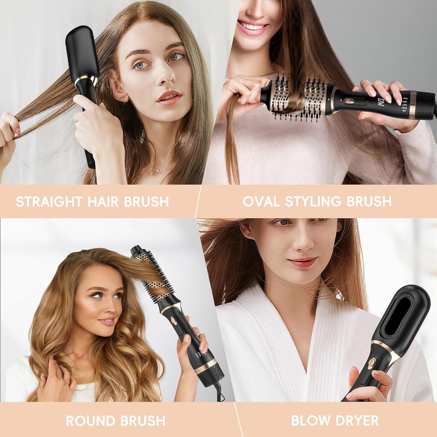 Hair Dryer Brush, Multifunctional Hot Air Brush with Adjustable Heat Settings for Different Hair Types, Negative Ion Technology & Quick Drying - Image 3