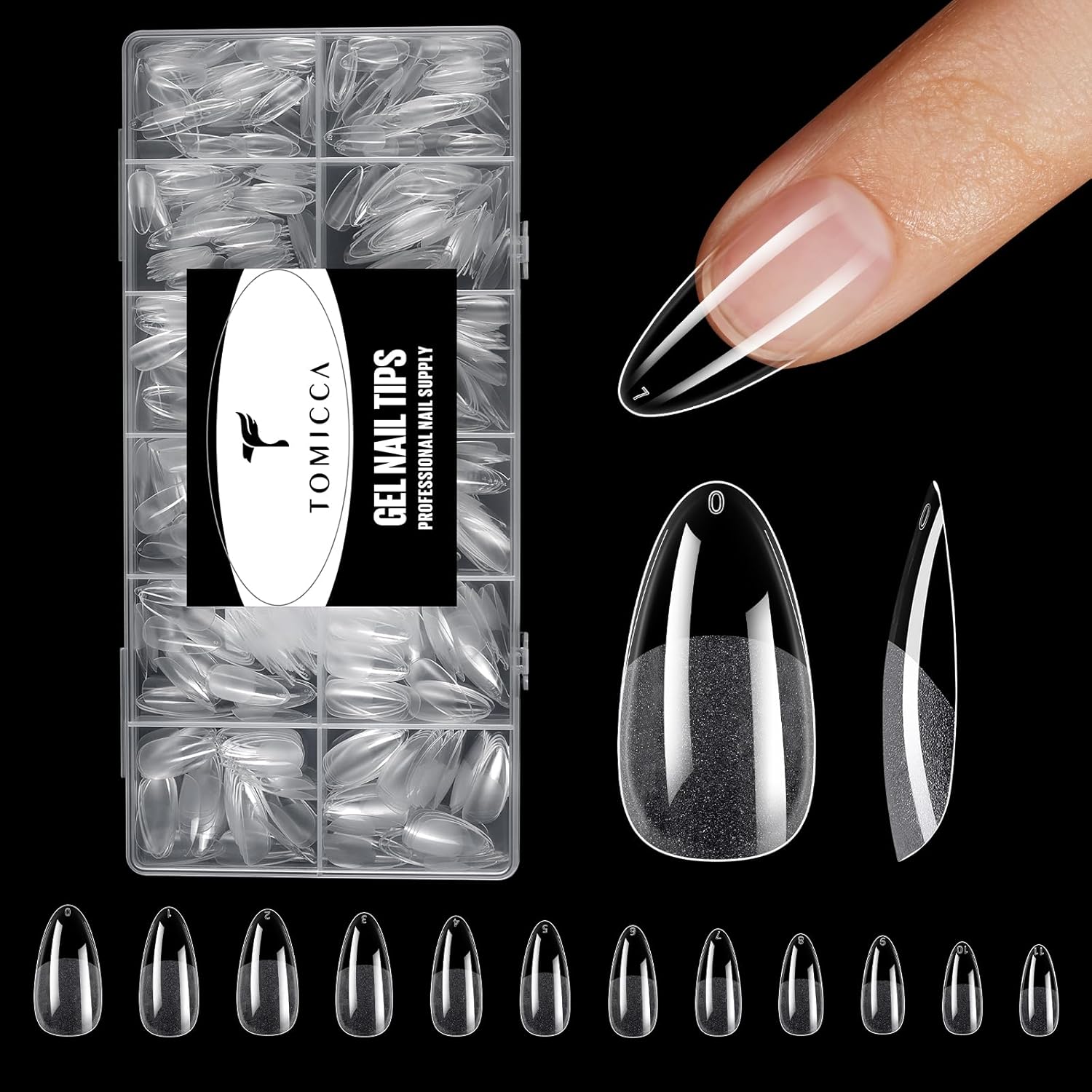 TOMICCA Clear Nail Tips Acrylic Nails 240Pcs Fake nails Medium Almond Nail Tips Pre-shape Gel Nails for Nail Extension False Nail Tips 12 Sizes - Image 8