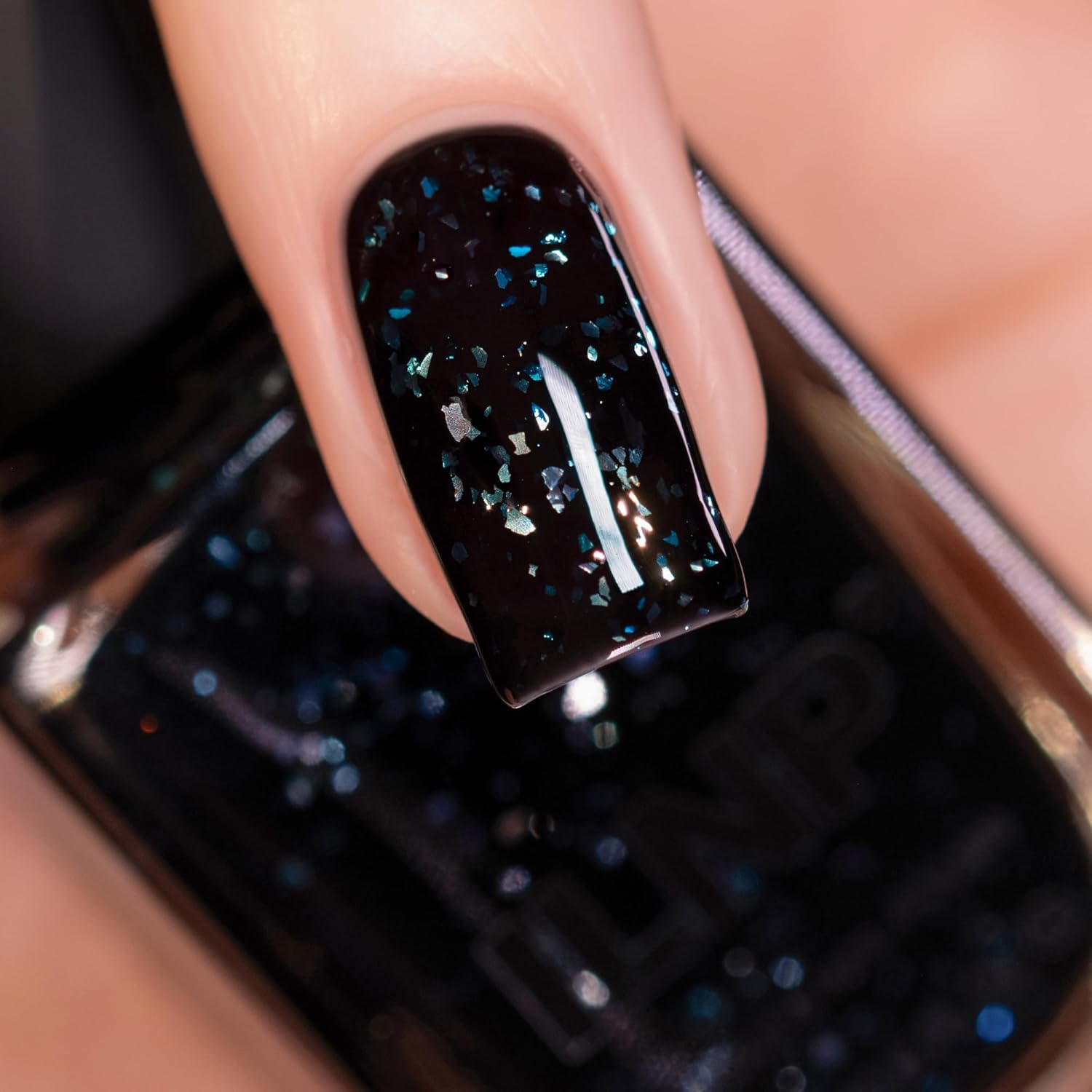 ILNP Until Midnight - Black-Based Iridescent Flakie Shimmer Nail Polish - Image 2