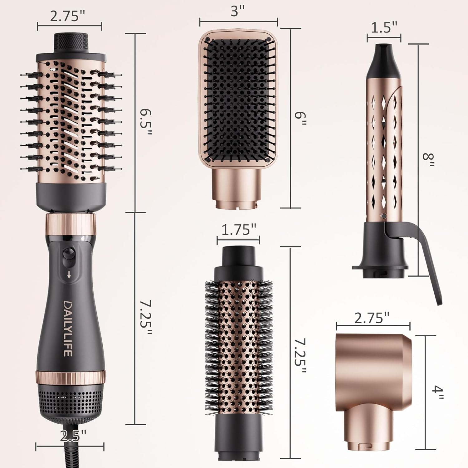 Hair Dryer Brush Set, DAILYLIFE Blow Dryer Brush with 5 Attachments, Multi Hair Styler for Salon Blowouts, Volumizing, and Straightening, Ionic Function, Frizz Free, with Glove - Image 6