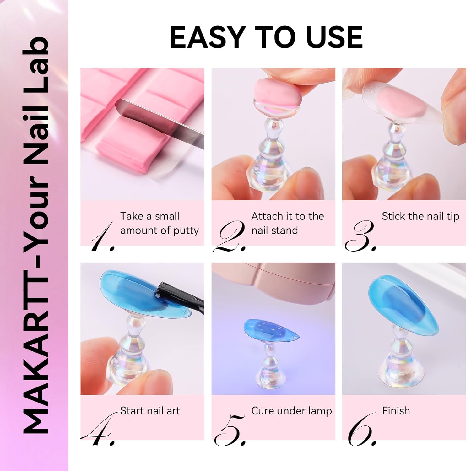 Makartt Nail Stand for Press On Nails Display Practice Art Magnetic Fake Nail Holder for Painting Nails Stand for False Nail Designs with Reusable Putty for Home DIY Beginner Salon Supplies - Image 8