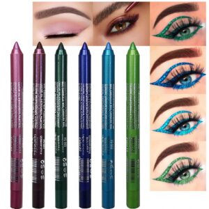 evpct 6Pcs Blue Colored Glitter Eyeliner Pencils Set delineadores de colores para ojos ojos contra el agua Dark Light Blue Green Purple Red Pink Metallic Colorful Liquid Eye Liner Set Women Waterproof