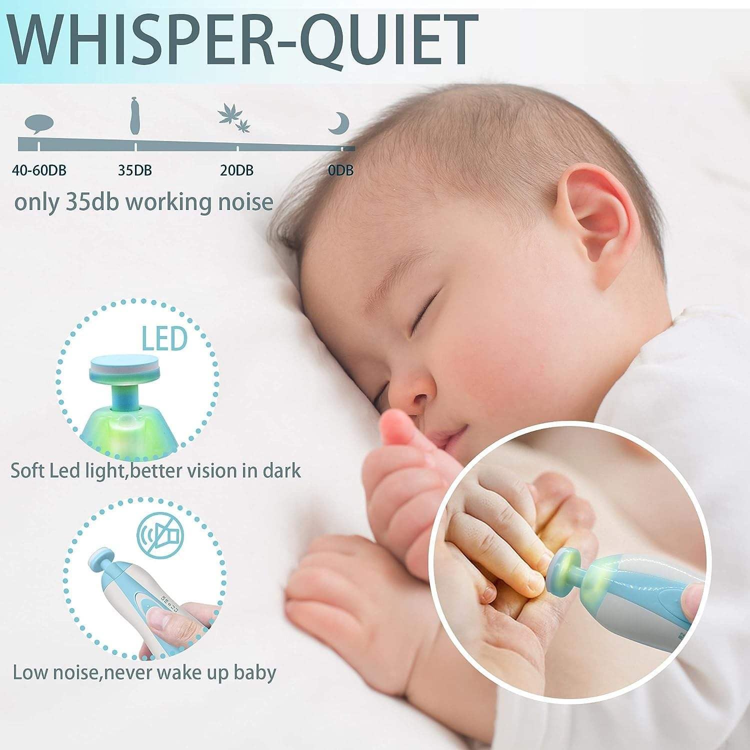 AVOA Electric Baby Nail Trimmer Kit Blue with LED Light Quiet Ergonomic Design - Image 5