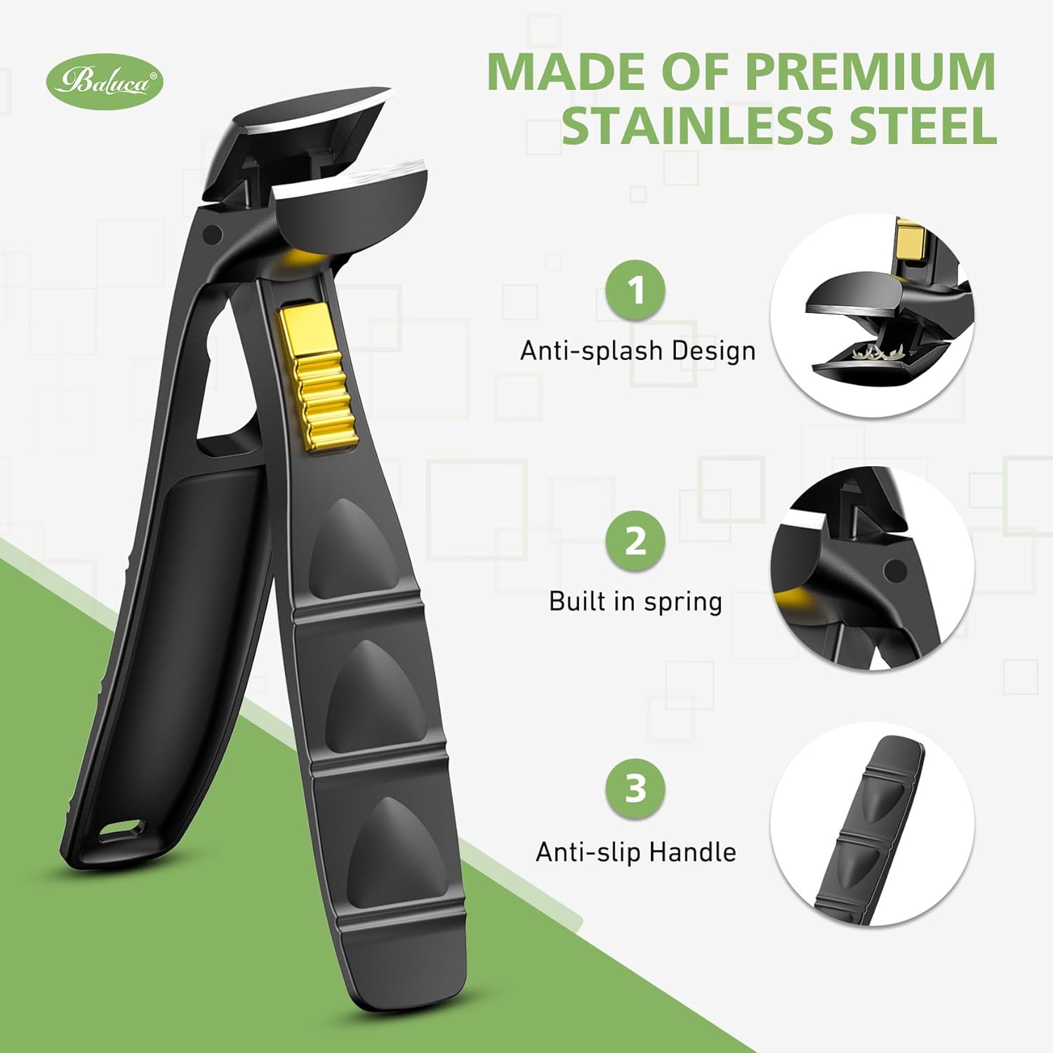 BALUCA Curved Cutting Jaw Toenail Clippers for Seniors for Thick Toenails, Ergonomic Large Toe Nail Clippers for Men, Long Handle Fingernail Clipper Cutter with Catcher - Black - Image 5