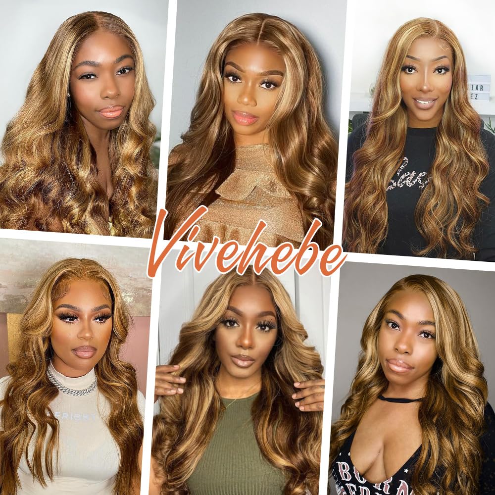 Ombre Lace Front Wig Human Hair 26Inch Highlight Wig Human Hair 13x4 HD Transparent Body Wave 180% Density Honey Blonde Human Hair Wigs for Women Pre Plucked - Image 6