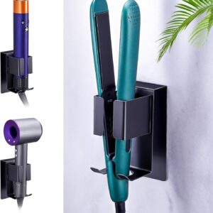 Hair Straightener Holder Wall Mounted Blow Dryer Holder, Stainless Steel Blow Dryer and Curling Iron Holder, Black Hair Dryer and Straightener Holder, Bathroom Hair Tools Organizer and Storage