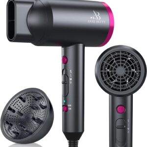 Ionic Hair Dryer with Diffuser, Powerful 1800W Blow Dryer for Women & Men, Fast-Drying Hair Dryer with Nozzle for Home, Salon, Travel