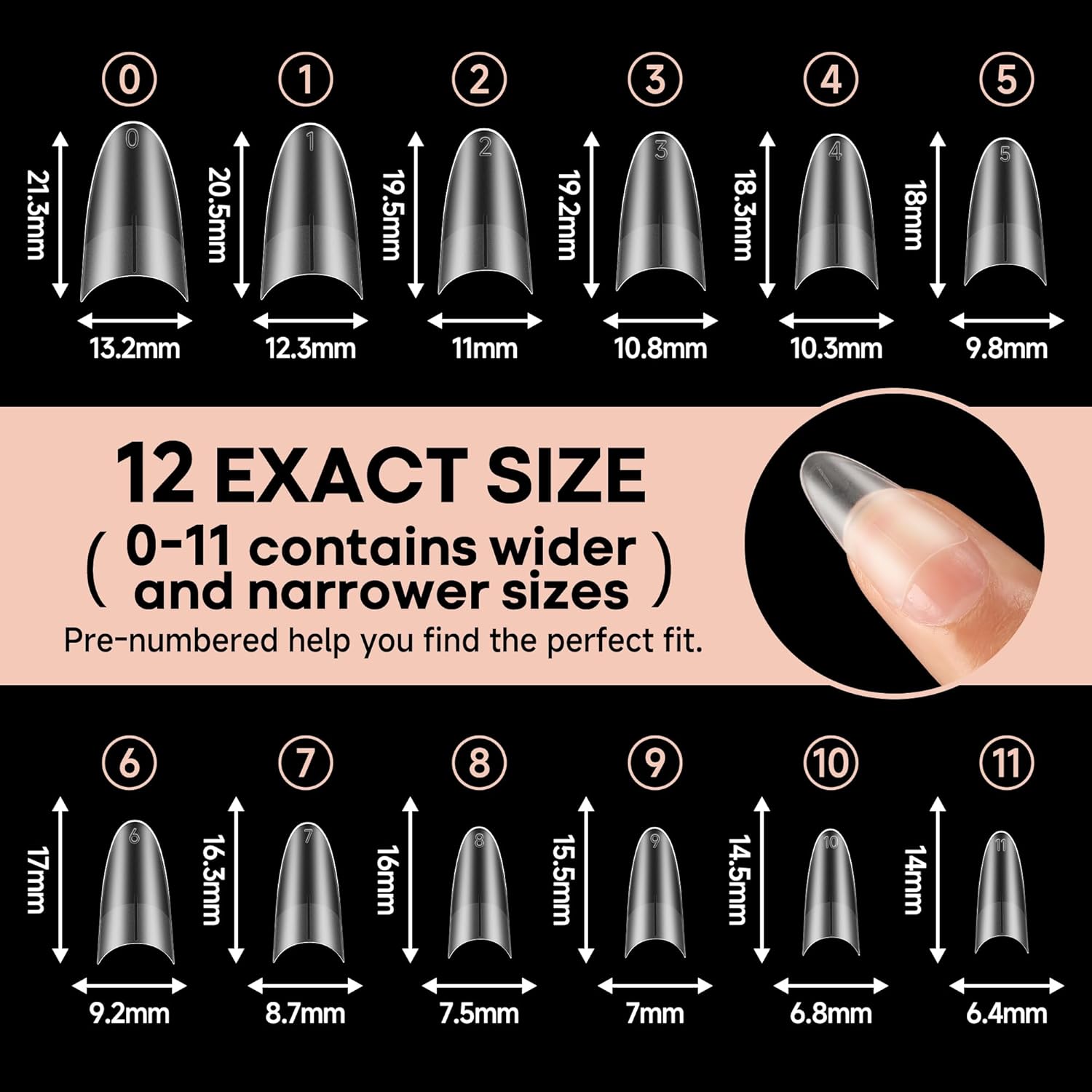 UNA GELLA Almond Gel Nail Tips Full Matte Medium Almond Gel Nail Tips Half Cover 216pcs Medium Almonds Press On Nails DIY Salon for Fake Acrylic False Nails 12 Sizes, Saving Design Gelly Tips - Image 7