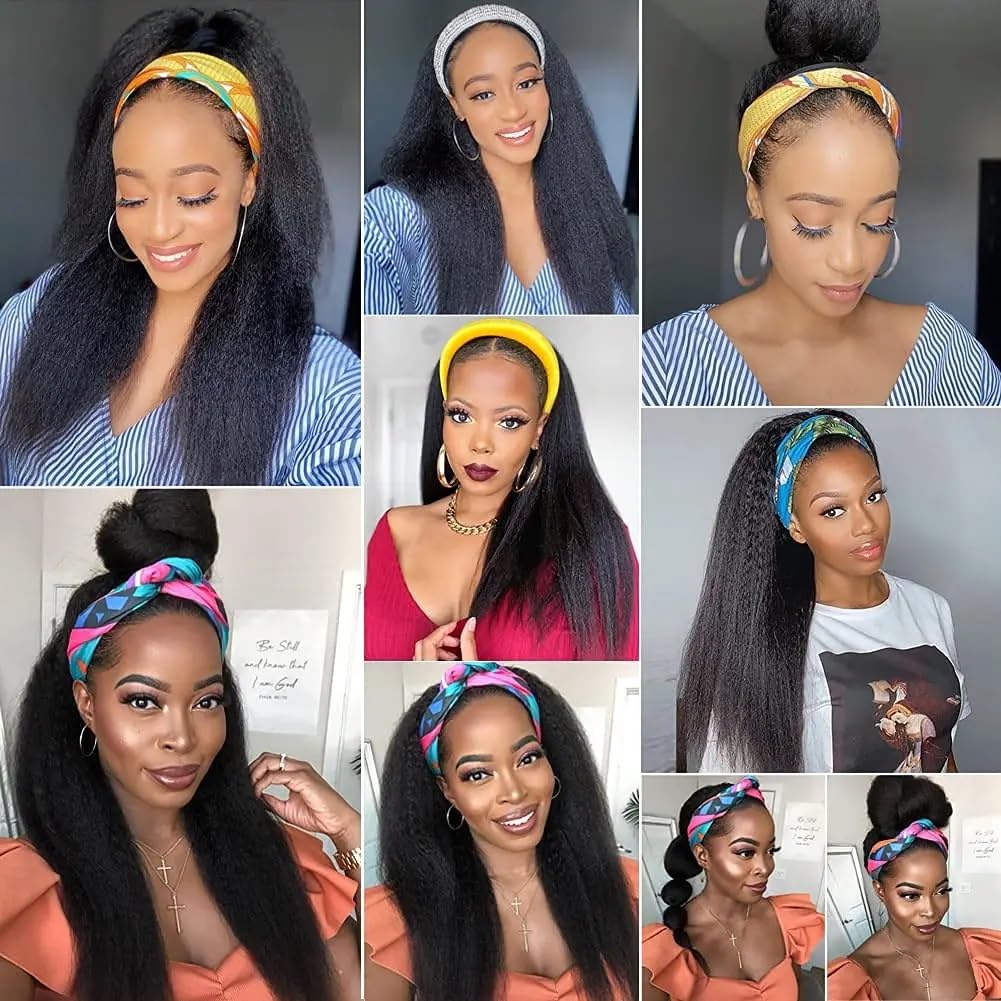 TNICE Kinky Straight Headband Wig Human Hair 18 Inch Headband Wigs for Black Women Glueless None Lace Front Yaki Straight Human Hair Headband Wig Brazilian Virgin Hair Wigs Natural Black 180% Density - Image 7